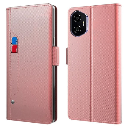 For Honor 300 Case Stand PU Leather Phone Cover Card Holder Mirror - Rose Gold