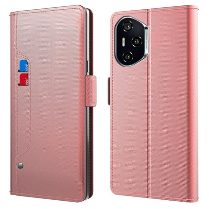 For Honor 300 Pro / 300 Ultra Case Stand PU Leather Phone Cover Card Holder Mirror - Rose Gold