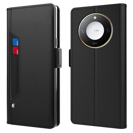 For Honor X9c Smart 5G / X60 5G Case Stand PU Leather Phone Cover Card Holder Mirror - Black