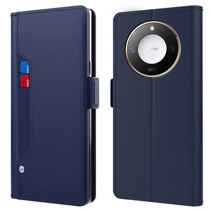 For Honor X9c Smart 5G / X60 5G Case Stand PU Leather Phone Cover Card Holder Mirror - Blue