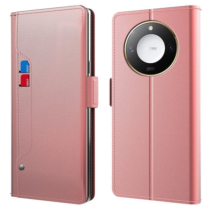 For Honor X9c Smart 5G / X60 5G Case Stand PU Leather Phone Cover Card Holder Mirror - Rose Gold