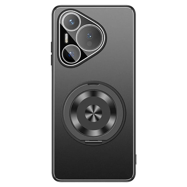 For Huawei Pura 70 Case PC + TPU Matte Kickstand Back Phone Cover with Lens Film - Black