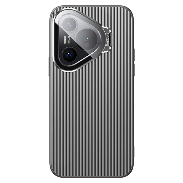 For Huawei Pura 70 Magnetic Case Metal Lens Frame Kickstand PC + TPU Phone Cover with Lens Film - Black