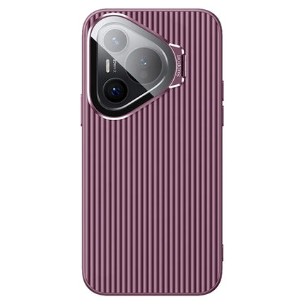 For Huawei Pura 70 Magnetic Case Metal Lens Frame Kickstand PC + TPU Phone Cover with Lens Film - Purple