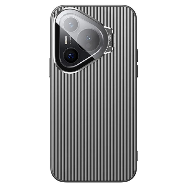 For Huawei Pura 70 Pro / 70 Pro+ Magnetic Case Metal Lens Frame Kickstand PC + TPU Phone Cover with Lens Film - Black