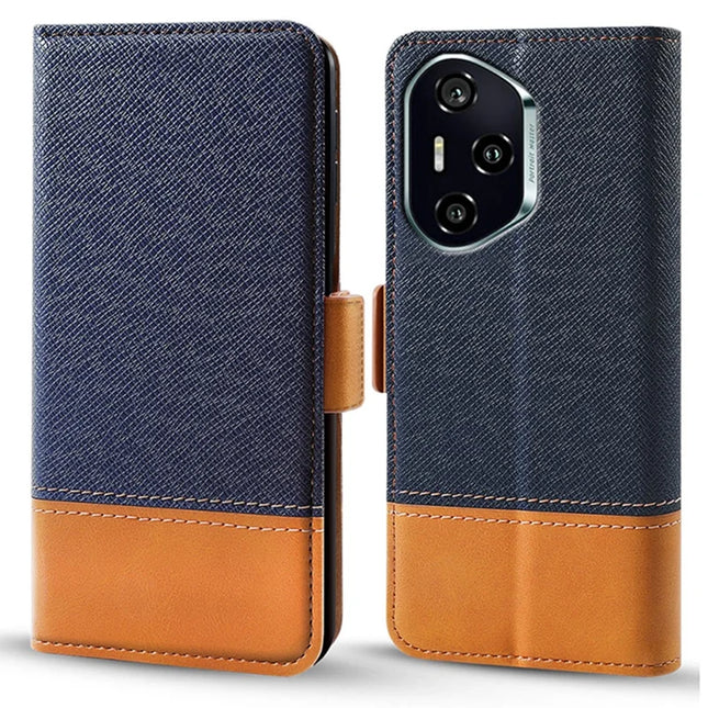 For Honor 300 Pro / 300 Ultra Case Color Splicing PU Leather Wallet Phone Cover - Blue