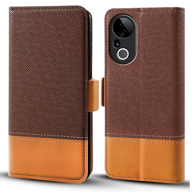 For Honor X9c Smart 5G / X60 5G Case Color Splicing PU Leather Wallet Phone Cover - Brown