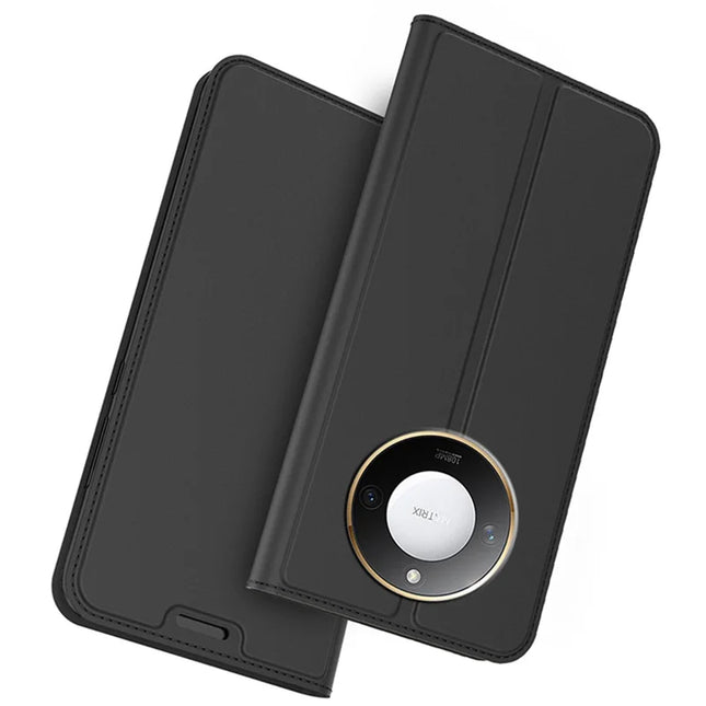 For Honor X9c Smart 5G / X60 5G Case PU Leather Phone Cover with Card Holder Stand Magnetic Closure - Black