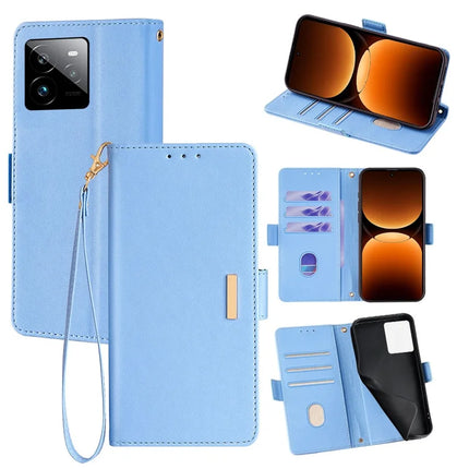 For Realme GT 7 Pro 5G Leather Wallet Case RFID Blocking Stand Cover with Hand Strap - Blue
