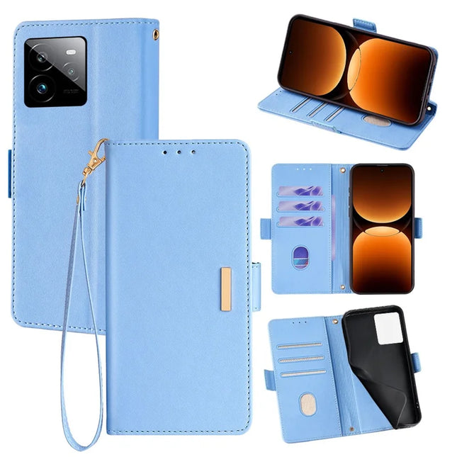 For Realme GT 7 Pro 5G Leather Wallet Case RFID Blocking Stand Cover with Hand Strap - Blue