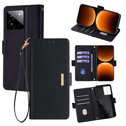 For Realme GT 7 Pro 5G Leather Wallet Case RFID Blocking Stand Cover with Hand Strap - Black