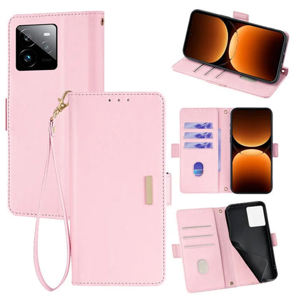 For Realme GT 7 Pro 5G Leather Wallet Case RFID Blocking Stand Cover with Hand Strap - Pink