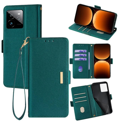 For Realme GT 7 Pro 5G Leather Wallet Case RFID Blocking Stand Cover with Hand Strap - Green