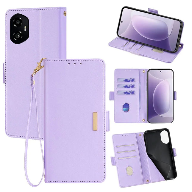 For Honor 300 Leather Wallet Case RFID Blocking Stand Cover with Hand Strap - Purple