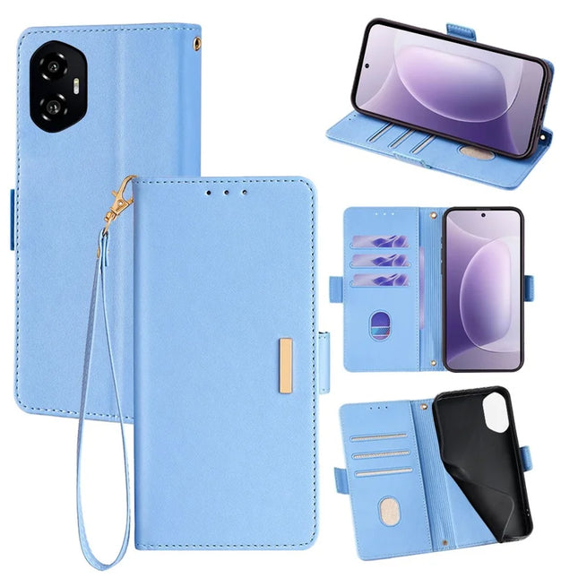 For Honor 300 Leather Wallet Case RFID Blocking Stand Cover with Hand Strap - Blue