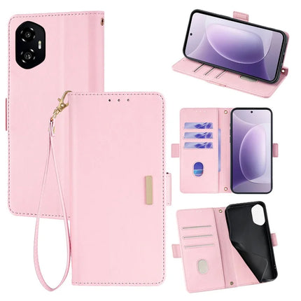For Honor 300 Leather Wallet Case RFID Blocking Stand Cover with Hand Strap - Pink