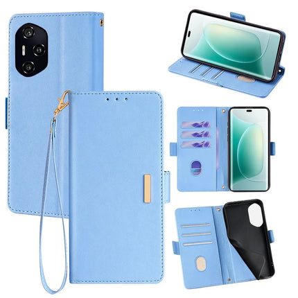 For Honor 300 Pro Leather Wallet Case RFID Blocking Stand Cover with Hand Strap - Blue