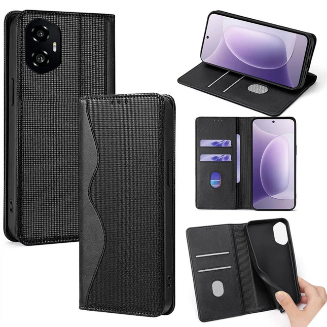 For Honor 300 Leather Case Wallet Stand Phone Cover with RFID Blocking - Black