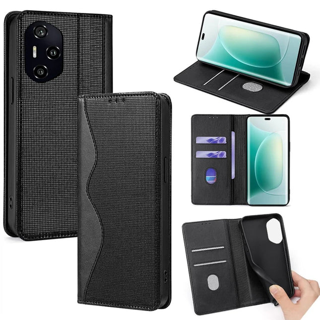 For Honor 300 Pro Leather Case Wallet Stand Phone Cover with RFID Blocking - Black