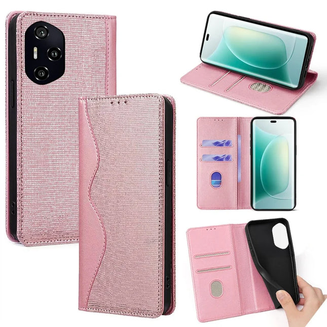 For Honor 300 Pro Leather Case Wallet Stand Phone Cover with RFID Blocking - Rose Gold
