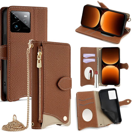 For Realme GT 7 Pro 5G Leather Case Wallet Stand Cover Irregular Tail Style with Chain Strap - Brown