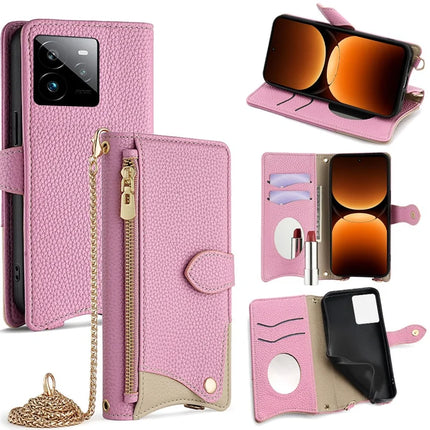 For Realme GT 7 Pro 5G Leather Case Wallet Stand Cover Irregular Tail Style with Chain Strap - Pink
