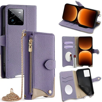 For Realme GT 7 Pro 5G Leather Case Wallet Stand Cover Irregular Tail Style with Chain Strap - Purple