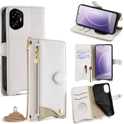 For Honor 300 Leather Case Wallet Stand Cover Irregular Tail Style with Chain Strap - White