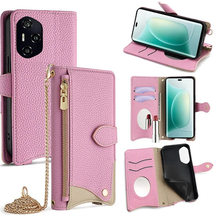 For Honor 300 Pro Leather Case Wallet Stand Cover Irregular Tail Style with Chain Strap - Pink