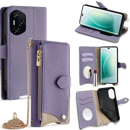 For Honor 300 Pro Leather Case Wallet Stand Cover Irregular Tail Style with Chain Strap - Purple