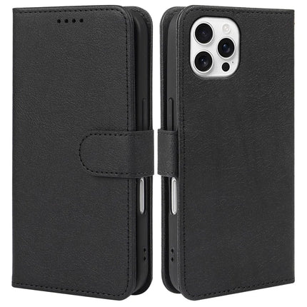 For iPhone 16 Pro Max Leather Case Wallet Stand Magnetic Closure Phone Cover - Black