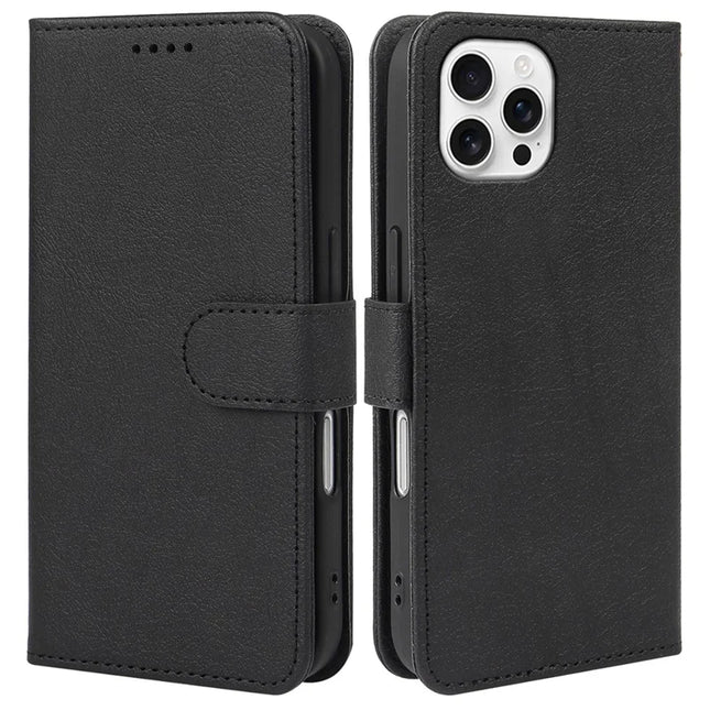 For iPhone 16 Pro Max Leather Case Wallet Stand Magnetic Closure Phone Cover - Black