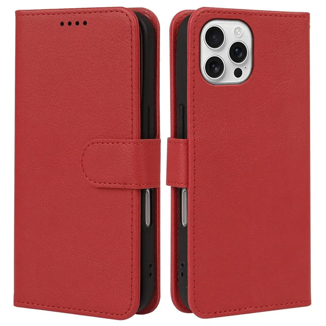 For iPhone 16 Pro Max Leather Case Wallet Stand Magnetic Closure Phone Cover - Red