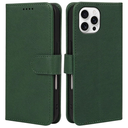 For iPhone 16 Pro Max Leather Case Wallet Stand Magnetic Closure Phone Cover - Green