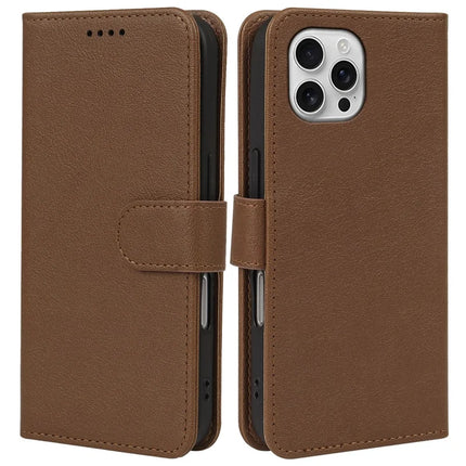 For iPhone 16 Pro Max Leather Case Wallet Stand Magnetic Closure Phone Cover - Brown