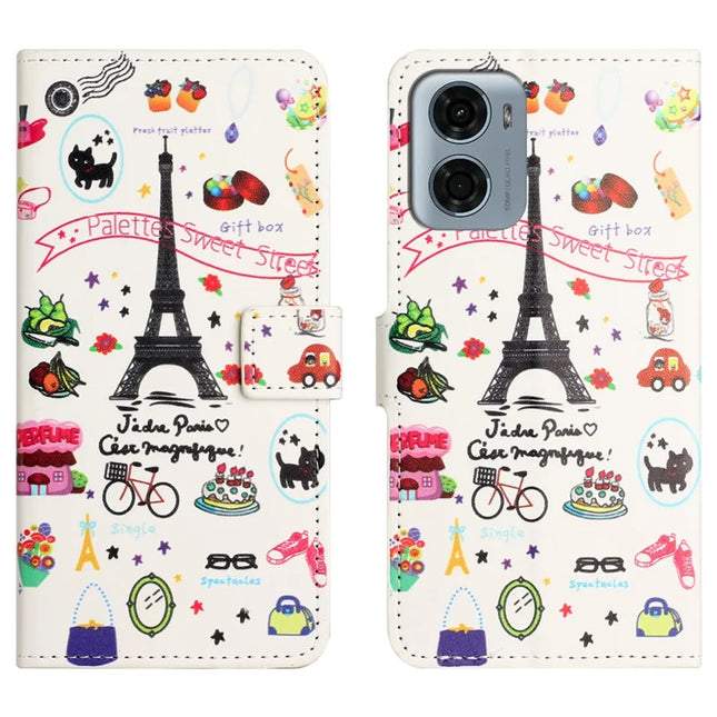 For Motorola Moto E15 4G  /  G05 4G Case Pattern Print PU Leather Wallet Phone Cover - Eiffel Tower