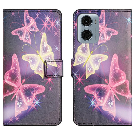 For Motorola Moto E15 4G  /  G05 4G Case Pattern Print PU Leather Wallet Phone Cover - Illusion Butterfly