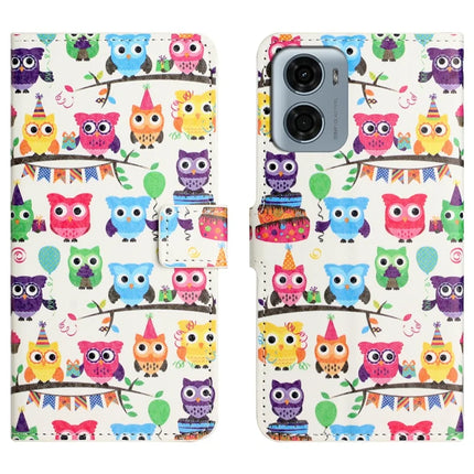 For Motorola Moto E15 4G  /  G05 4G Case Pattern Print PU Leather Wallet Phone Cover - Owls Sticker