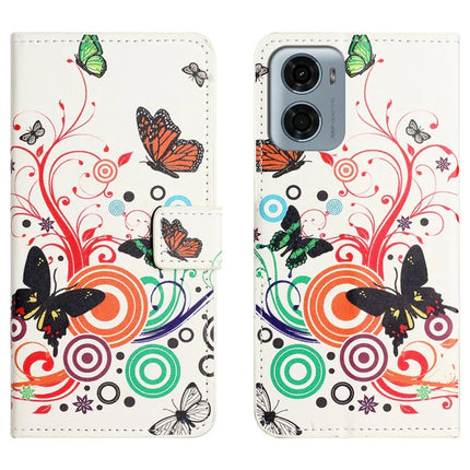 For Motorola Moto E15 4G  /  G05 4G Case Pattern Print PU Leather Wallet Phone Cover - White Butterfly