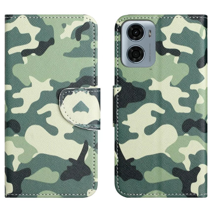 For Motorola Moto E15 4G  /  G05 4G Leather Case Pattern Printing Cross Texture Phone Cover - Camouflage