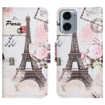 For Motorola Moto E15 4G  /  G05 4G Leather Case Pattern Printing Cross Texture Phone Cover - Tower