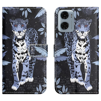 For Motorola Moto E15 4G  /  G05 4G Case Pattern Print PU Leather Wallet Phone Cover Cross Texture - Leopard