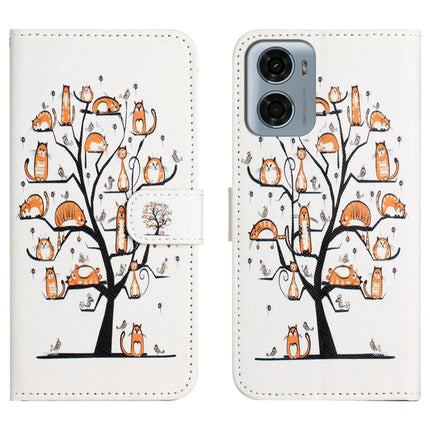 For Motorola Moto E15 4G  /  G05 4G Case Pattern Print PU Leather Wallet Phone Cover Cross Texture - Cat and Tree