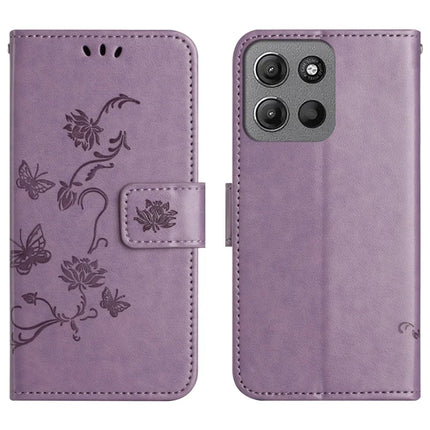 For Motorola Moto G15 4G  /  G15 Power 4G Case Wallet Stand Imprinted Butterfly Flower PU Leather Phone Cover - Purple
