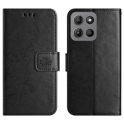 For Motorola Moto G15 4G  /  G15 Power 4G Case Wallet Stand Imprinted Butterfly Flower PU Leather Phone Cover - Black