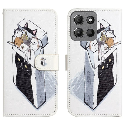 For Motorola Moto G15 4G  /  G15 Power 4G Case Pattern Print PU Leather Wallet Phone Cover Cross Texture - Cats