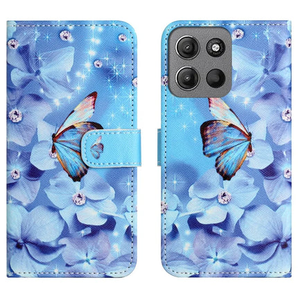 For Motorola Moto G15 4G  /  G15 Power 4G Case Pattern Print PU Leather Wallet Phone Cover Cross Texture - Flower and Butterfly
