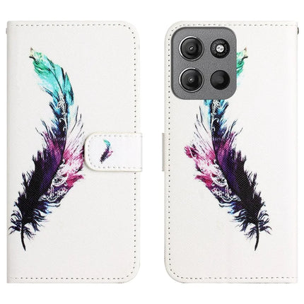 For Motorola Moto G15 4G  /  G15 Power 4G Case Pattern Print PU Leather Wallet Phone Cover Cross Texture - Feather