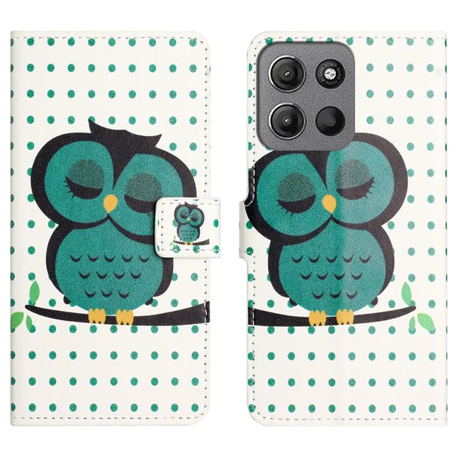 For Motorola Moto G15 4G  /  G15 Power 4G Case Pattern Print PU Leather Wallet Phone Cover - Dots Owl