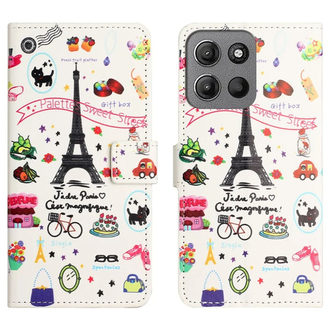 For Motorola Moto G15 4G  /  G15 Power 4G Case Pattern Print PU Leather Wallet Phone Cover - Eiffel Tower